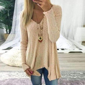 Planet Gates Beige / XL T-shirts Casual Knitted Sweater Pullover Long Sleeve Women Tops Sexy V Neck T-shirts Femme Tee Shirts WS3536E
