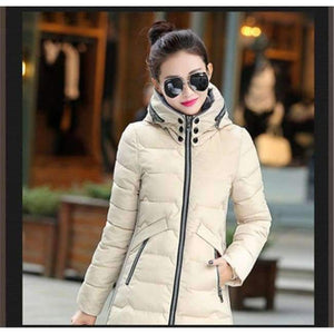 Planet Gates Beige / XL Winter Jacket Women Cotton Long Jacket Fashion 2017 Girls Padded Slim Plus Size Hooded Parkas Stand Collar Coat C423