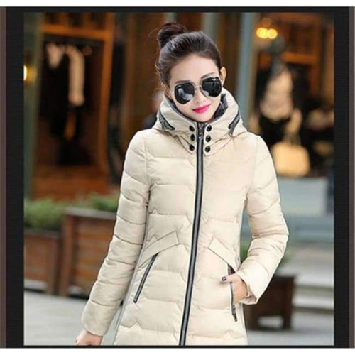Planet Gates Beige / XL Winter Jacket Women Cotton Long Jacket Fashion 2017 Girls Padded Slim Plus Size Hooded Parkas Stand Collar Coat C423
