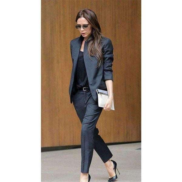 Planet Gates Beige / XS Charcoal 2 Piece Set Women Business Suits Blazer Formal Female Office Uniform Ladies Suits B58