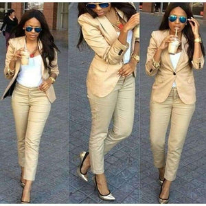 Planet Gates Beige / XS Suits Casual Office Uniform Women Business Suits Formal Female Work Wear 2 Piece Set Ladies Trouser Suit Custom W157