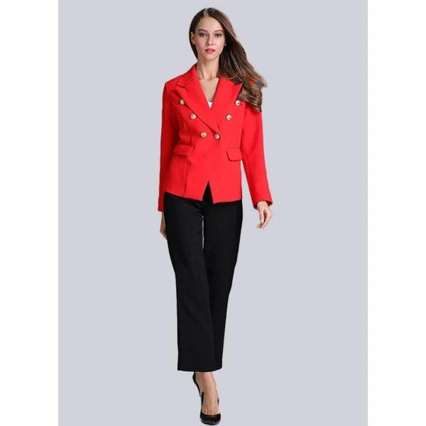 Planet Gates Beige / XS Suits Women Business Uniform Red Blazer Black Trousers 2 Set Double Breasted Ladies Evening Party Suit B303