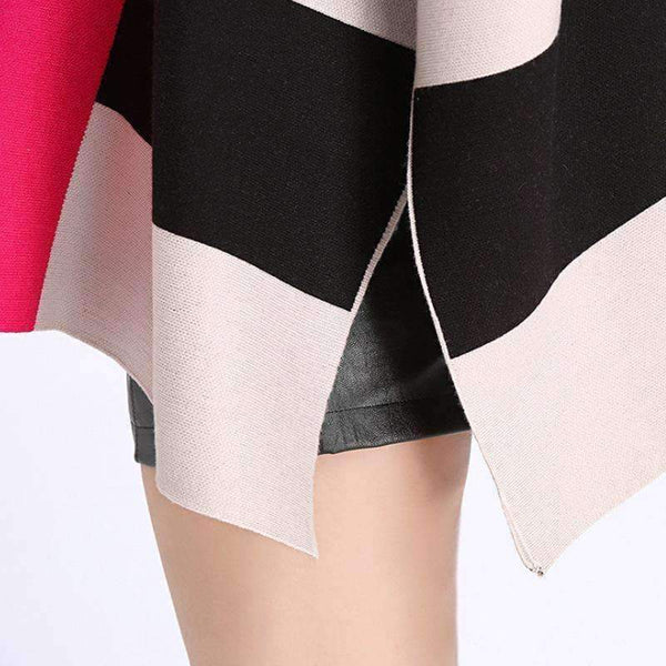 Planet Gates beige yellow / One Size Fashion Core Spun Yarn Plaid Bat Sleeve Turtleneck Sweater Women Autumn Winter Damier Cloak Cape Cashmere Shawl Poncho