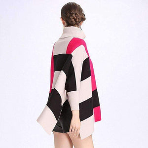 Planet Gates beige yellow / One Size Fashion Core Spun Yarn Plaid Bat Sleeve Turtleneck Sweater Women Autumn Winter Damier Cloak Cape Cashmere Shawl Poncho