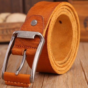Belt Men High Quality Luxury 100% Real Cowhide Full Grain Genuine Leather Camel Cowboy 3.8 Cm Masculine Soft