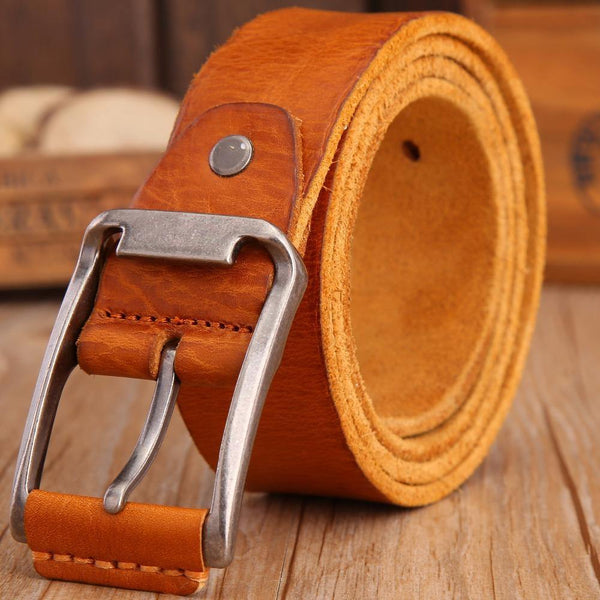 Belt Men High Quality Luxury 100% Real Cowhide Full Grain Genuine Leather Camel Cowboy 3.8 Cm Masculine Soft