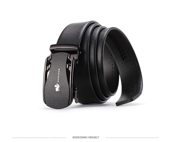 Planet Gates Belts For Men Genuine Leather Cowskin Black Belt Automatic Buckle High Quality Business Male Men's Belts