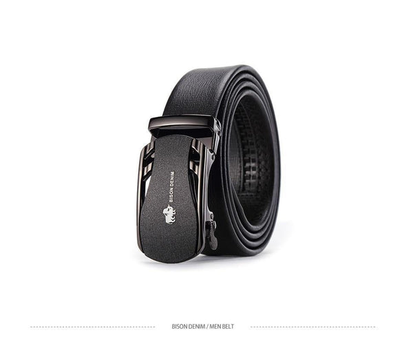 Planet Gates Belts For Men Genuine Leather Cowskin Black Belt Automatic Buckle High Quality Business Male Men's Belts