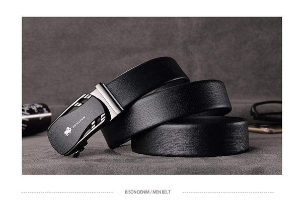 Planet Gates Belts For Men Genuine Leather Cowskin Black Belt Automatic Buckle High Quality Business Male Men's Belts