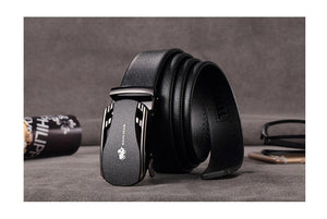 Planet Gates Belts For Men Genuine Leather Cowskin Black Belt Automatic Buckle High Quality Business Male Men's Belts