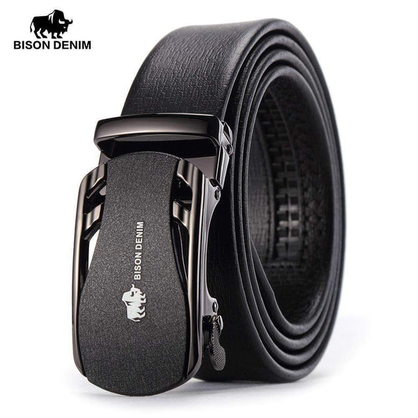 Planet Gates Belts For Men Genuine Leather Cowskin Black Belt Automatic Buckle High Quality Business Male Men's Belts