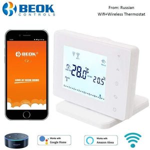 Planet Gates Beok WiFi & RF Wireless Thermostat For Gas Boiler Room Heating Remote Smart Temperature Controller Works With Google Home Alexa (BOT306RF-WIFI 220V-240V)