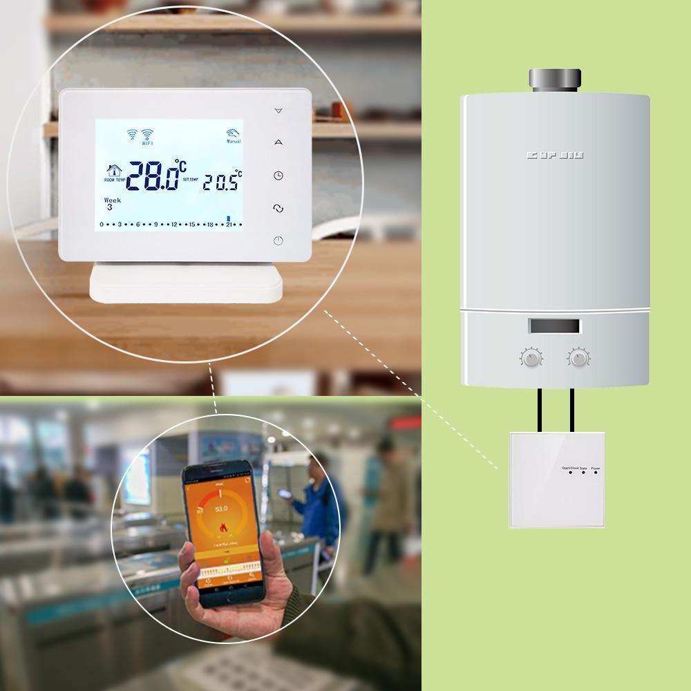 Planet Gates Beok WiFi & RF Wireless Thermostat For Gas Boiler Room Heating Remote Smart Temperature Controller Works With Google Home Alexa (BOT306RF-WIFI 220V-240V)