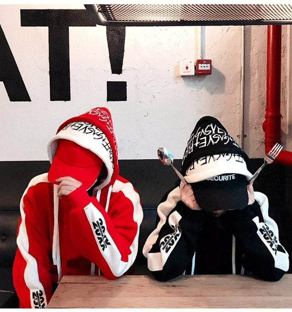 Planet Gates BF Oversize Hoodie Streetwear Hip Hop Red Black Double  Mens Hoodies