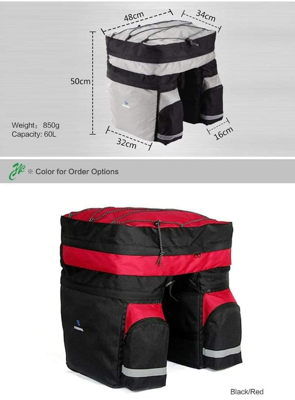 Planet Gates Bicycle Carrier Bag 60L Rear Rack Trunk Bike Luggage Back Seat Pannier Two  Bags Outdoor Cycling Saddle Storage 14590
