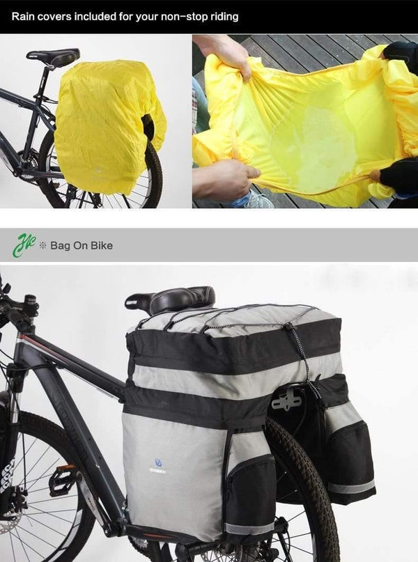 Planet Gates Bicycle Carrier Bag 60L Rear Rack Trunk Bike Luggage Back Seat Pannier Two  Bags Outdoor Cycling Saddle Storage 14590