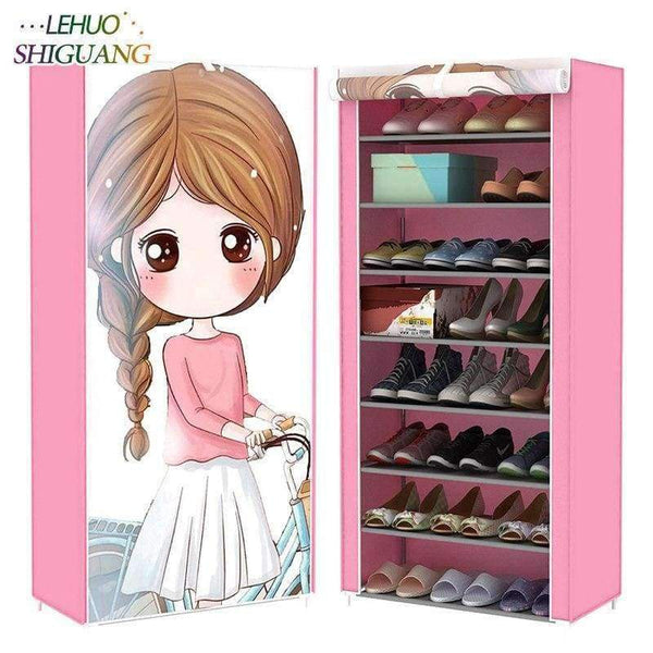 Planet Gates Bicycle girl Shoe cabinet 9-layer 8-grid 3D drawing Non-woven fabrics large Shoe rack organizer removable shoe storage for home furniture