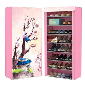 Planet Gates Bicycle girl Shoe cabinet 9-layer 8-grid 3D drawing Non-woven fabrics large Shoe rack organizer removable shoe storage for home furniture