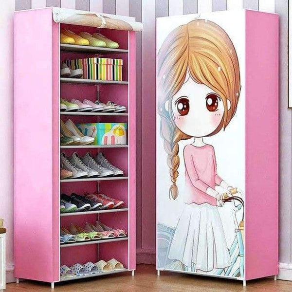 Planet Gates Bicycle girl Shoe cabinet 9-layer 8-grid 3D drawing Non-woven fabrics large Shoe rack organizer removable shoe storage for home furniture