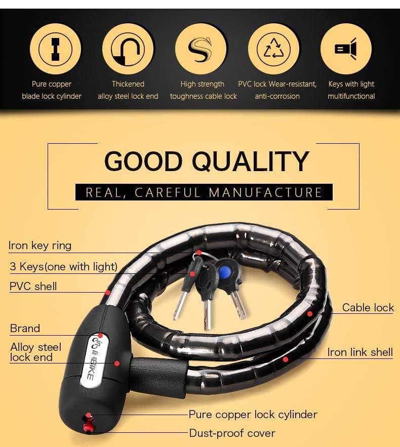 Planet Gates Bicycle Lock Anti-theft Cable Lock 0.85m Waterproof Cycling Motorcycle Cycle MTB Bike Security Lock with Illuminated Key