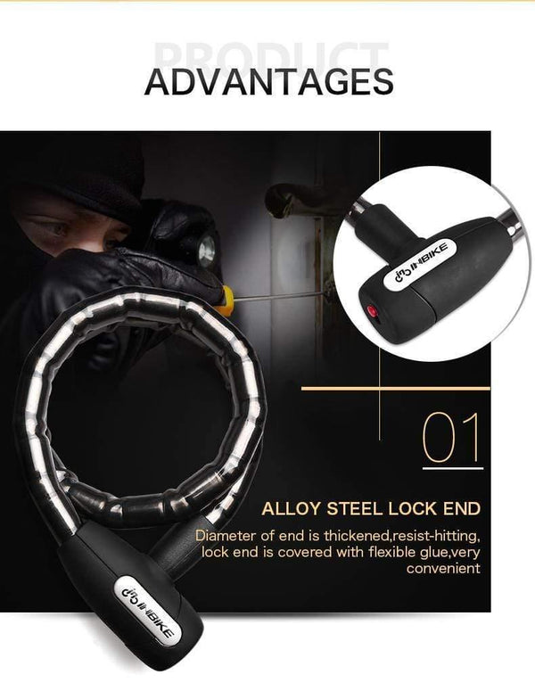 Planet Gates Bicycle Lock Anti-theft Cable Lock 0.85m Waterproof Cycling Motorcycle Cycle MTB Bike Security Lock with Illuminated Key