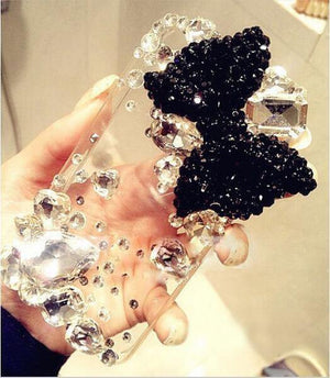 Planet Gates Big Black Bow / For iPhone 8 Luxury Crystal Hard PC Beautiful Bling Beads Elegant Cover For Apple iPhone 6 Plus 5.5"iPhone 6 6S 4.7'iPhone 7 7Plus