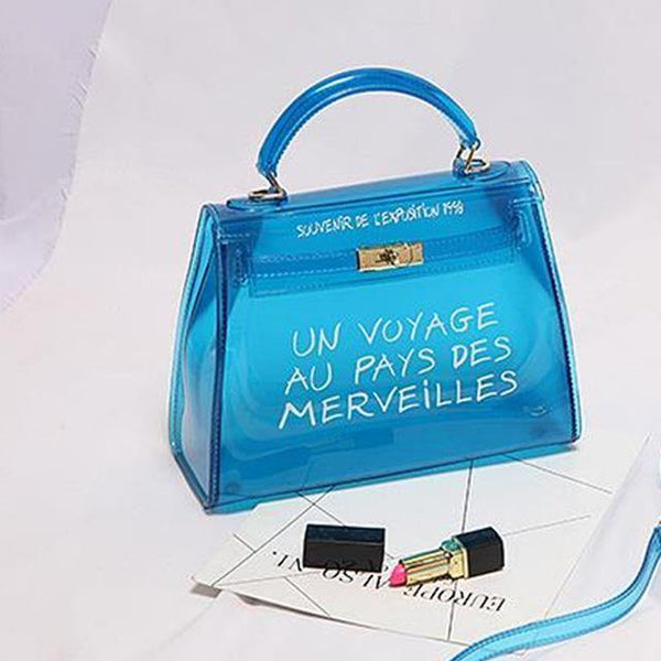 Planet Gates Big blue Transparent PVC Women Messenger Bag Luxury Handbags Women Bags Designer Jelly Purse sac a main Bolsa Brand Leather Handbag