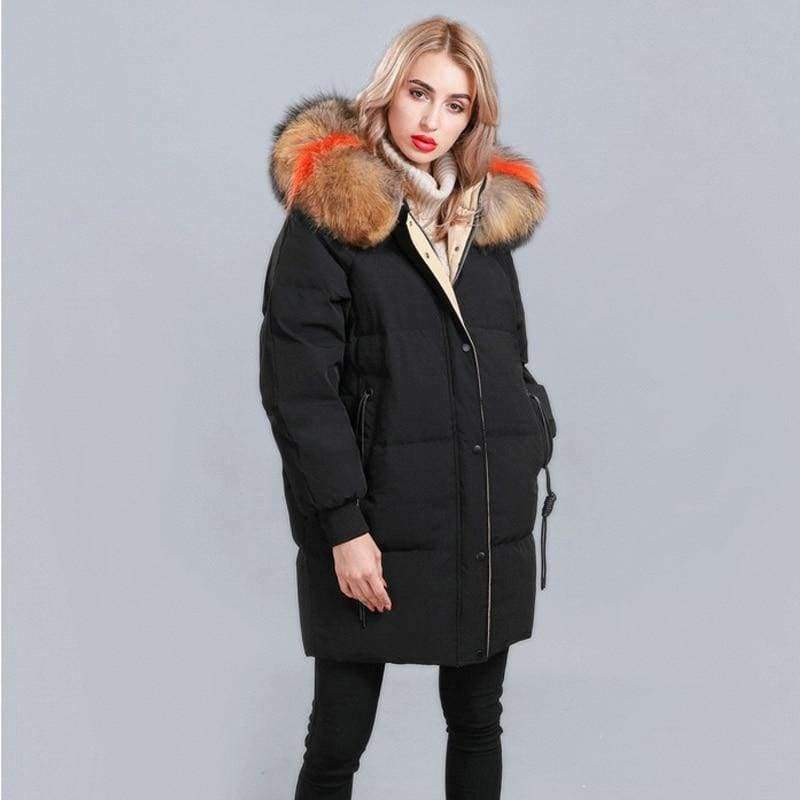 Winter Jacket Women Raccoon Fur Collar Hooded Thick For Womens Jackets And Coats Winter Parka For Female