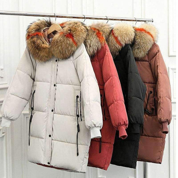 Planet Gates big real fur collar 9 / M Winter Jacket Women Raccoon Fur Collar Hooded Thick For Womens Jackets And Coats Winter Parka For Female