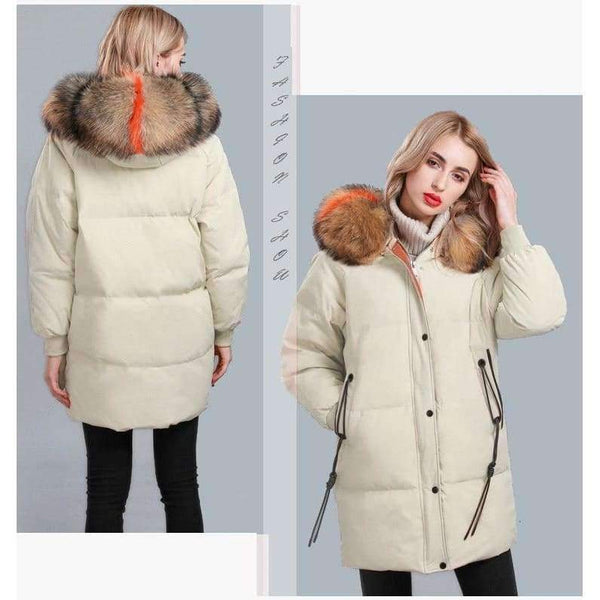 Planet Gates big real fur collar 9 / M Winter Jacket Women Raccoon Fur Collar Hooded Thick For Womens Jackets And Coats Winter Parka For Female