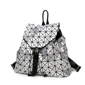 Planet Gates Big Silver Women Backpack Diamond Lattice Geometry Quilted School Bag Backpacks For Teenage Girl Luminous School Bags Holographic Mochila