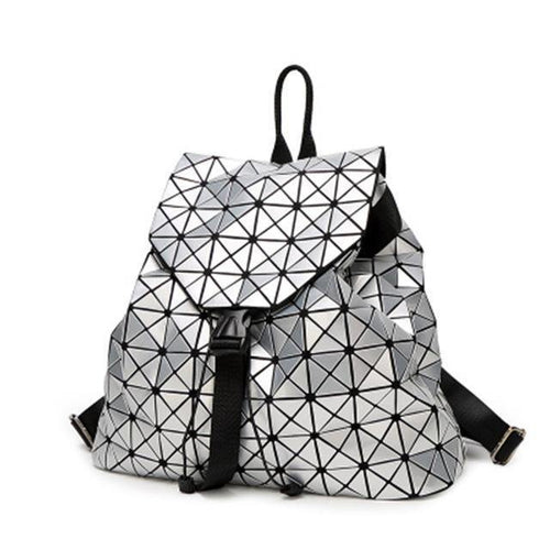 Planet Gates Big Silver Women Backpack Diamond Lattice Geometry Quilted School Bag Backpacks For Teenage Girl Luminous School Bags Holographic Mochila