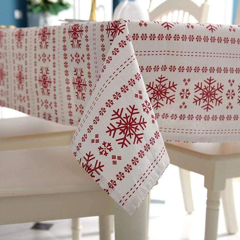 Planet Gates Big Snowflake / 60cm X 60cm Linen Cotton Tablecloth Red Snowflakes Christmas Pattern Table Cloth Wedding Banquet Washable Table Cover Textiles