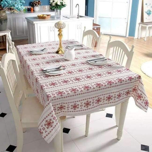 Planet Gates Big Snowflake / 60cm X 60cm Linen Cotton Tablecloth Red Snowflakes Christmas Pattern Table Cloth Wedding Banquet Washable Table Cover Textiles