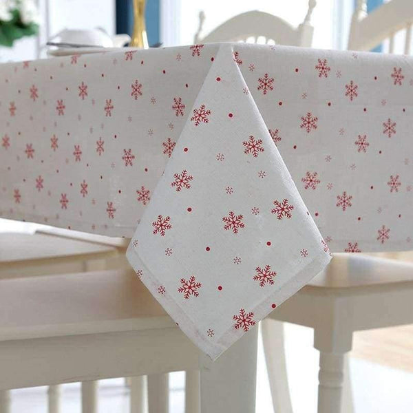 Planet Gates Big Snowflake / 60cm X 60cm Linen Cotton Tablecloth Red Snowflakes Christmas Pattern Table Cloth Wedding Banquet Washable Table Cover Textiles