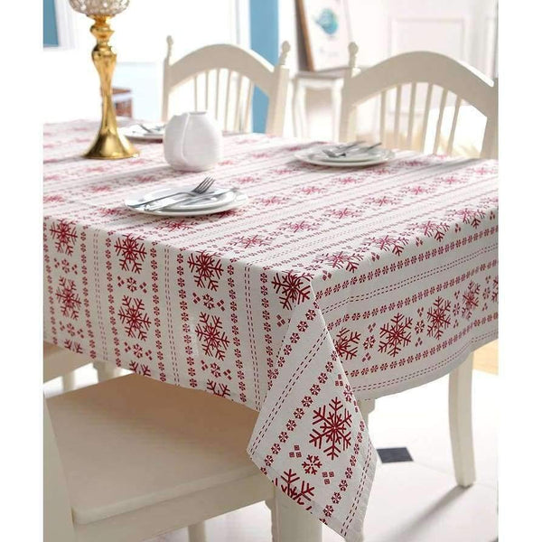 Planet Gates Big Snowflake / 60cm X 60cm Linen Cotton Tablecloth Red Snowflakes Christmas Pattern Table Cloth Wedding Banquet Washable Table Cover Textiles