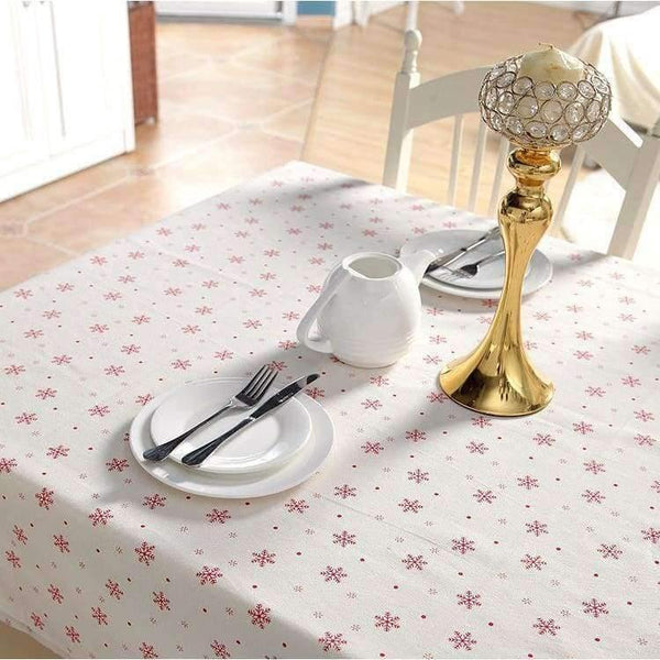 Planet Gates Big Snowflake / 60cm X 60cm Linen Cotton Tablecloth Red Snowflakes Christmas Pattern Table Cloth Wedding Banquet Washable Table Cover Textiles
