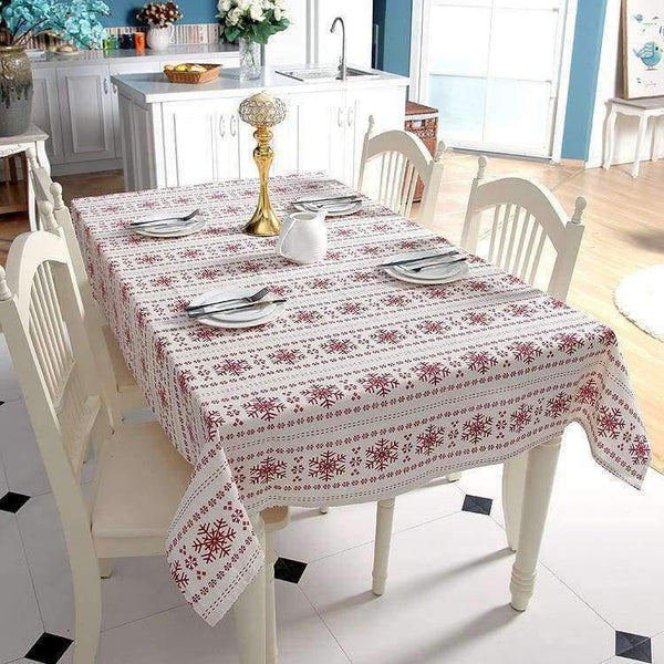 Planet Gates Big Snowflake / 60cm X 60cm Linen Cotton Tablecloth Red Snowflakes Christmas Pattern Table Cloth Wedding Banquet Washable Table Cover Textiles