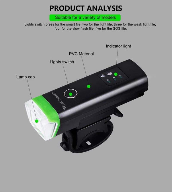 Planet Gates Bike Front Light Induction Bicycle Bright Light USB Charging Flashlight Cycling Waterproof Torch Bike Headlight