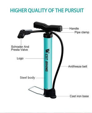 Planet Gates Bike Pump 120 PSI Steel Turquoise Cycling Pump Air Inflator Schrader & Presta Valve Road MTB Bike Tire Bicycle Pump