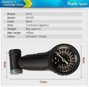 Planet Gates Bike Tire Gauge Schrader Presta Valves Air Pressure Gauge Barometer 160 PSI Professional Cycling Accessories Bicycle Pumps