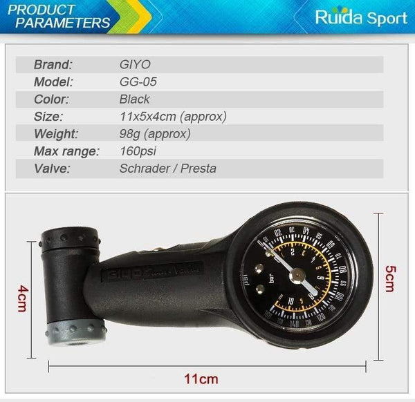 Planet Gates Bike Tire Gauge Schrader Presta Valves Air Pressure Gauge Barometer 160 PSI Professional Cycling Accessories Bicycle Pumps