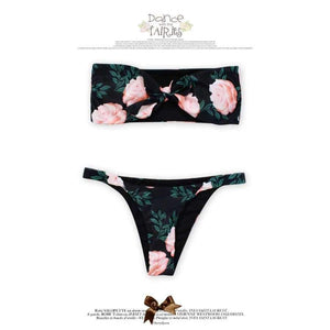 Planet Gates Bikini 2018 bandeau style digital print buckle two piece  flower sexy strapless chest tie kont front swimwear women