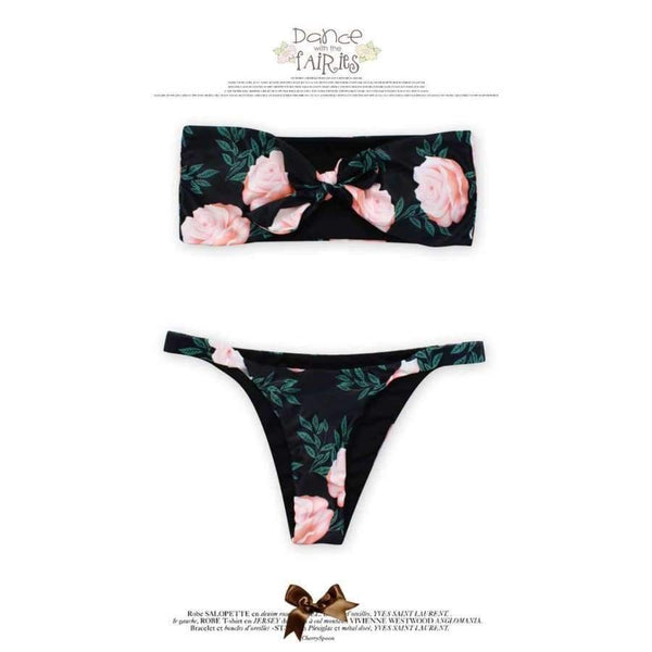 Planet Gates Bikini 2018 bandeau style digital print buckle two piece  flower sexy strapless chest tie kont front swimwear women