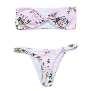 Planet Gates Bikini 2018 bandeau style digital print buckle two piece  flower sexy strapless chest tie kont front swimwear women