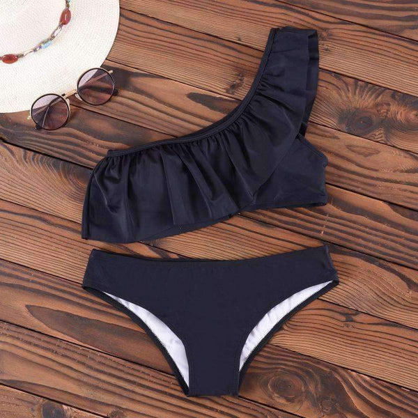 Planet Gates Bikini  One Shoulder Swimsuit Ruffle Swimwear Women Solid Padded Women's Swimming Suit New Sexy Beachwear