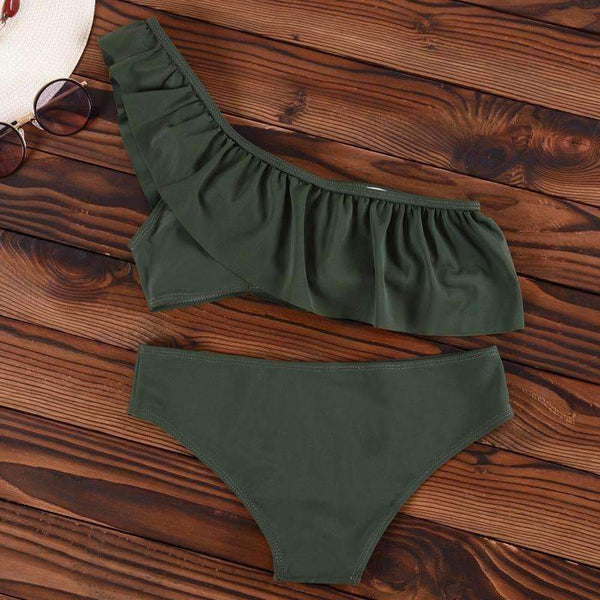 Planet Gates Bikini  One Shoulder Swimsuit Ruffle Swimwear Women Solid Padded Women's Swimming Suit New Sexy Beachwear