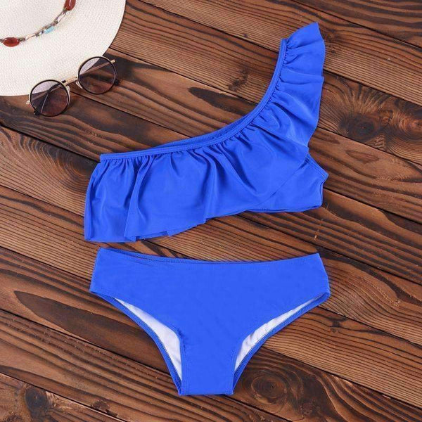 Planet Gates Bikini  One Shoulder Swimsuit Ruffle Swimwear Women Solid Padded Women's Swimming Suit New Sexy Beachwear