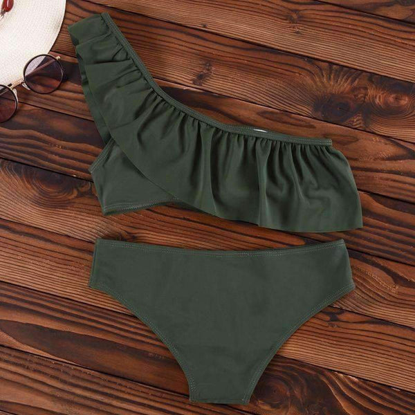 Planet Gates Bikini  One Shoulder Swimsuit Ruffle Swimwear Women Solid Padded Women's Swimming Suit New Sexy Beachwear
