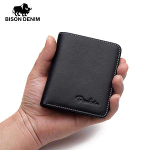 Planet Gates BISON DENIM Black Purse For Men Genuine Leather Men's Wallets Thin Male Wallet Card Holder Cowskin Soft Mini Purses N4429